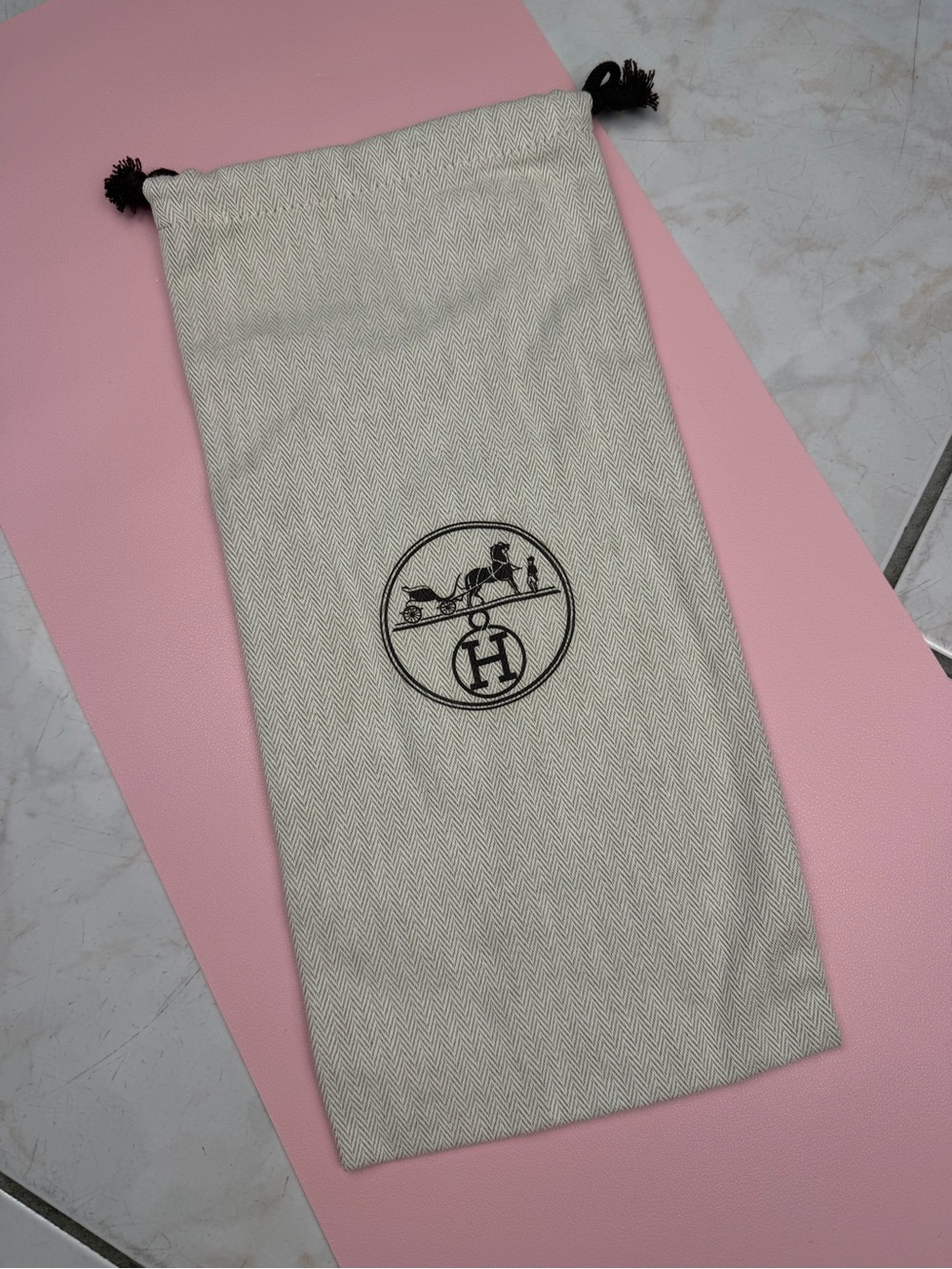 Hermes Beige Drawstring Dust Bag with Black Logo